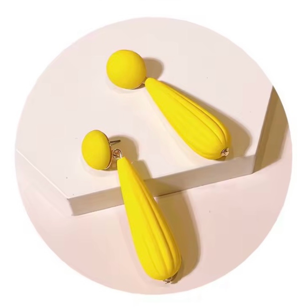 Long Yellow Drop Earrings Summer Spring Bright Big Statement Chunky